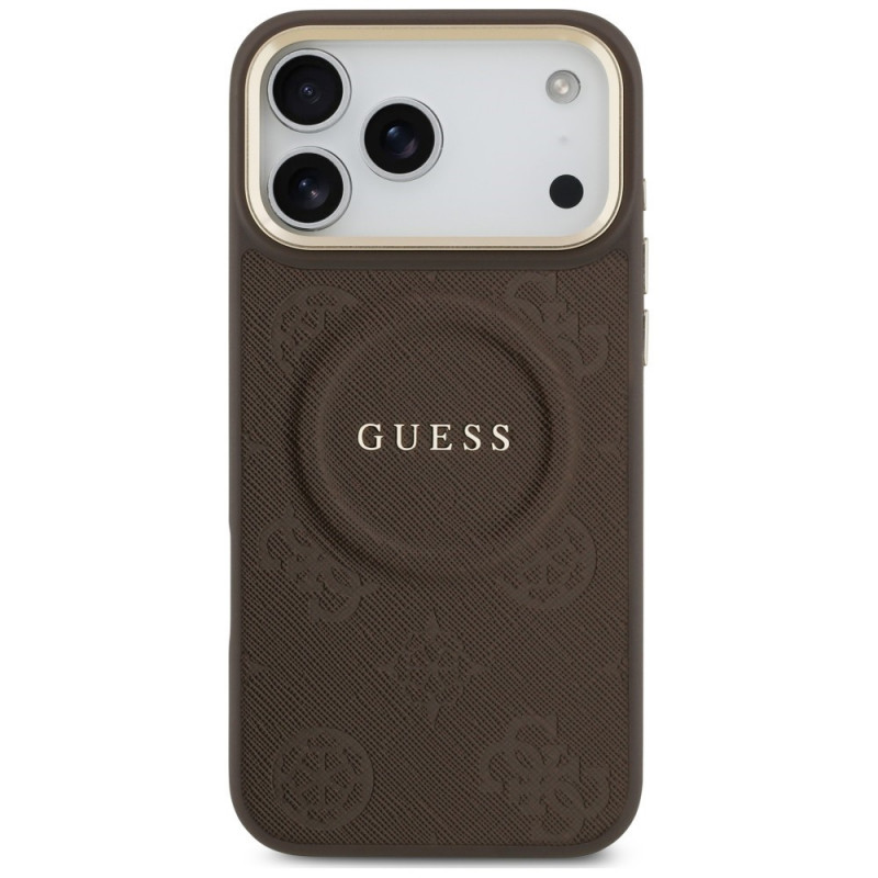 Guess Peony Hot Stamp MagSafe puzdro pre Apple iPhone 18 Pro Max / 17 Pro Max, hnedé