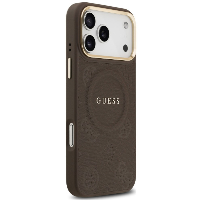 Guess Peony Hot Stamp MagSafe puzdro pre Apple iPhone 18 Pro Max / 17 Pro Max, hnedé