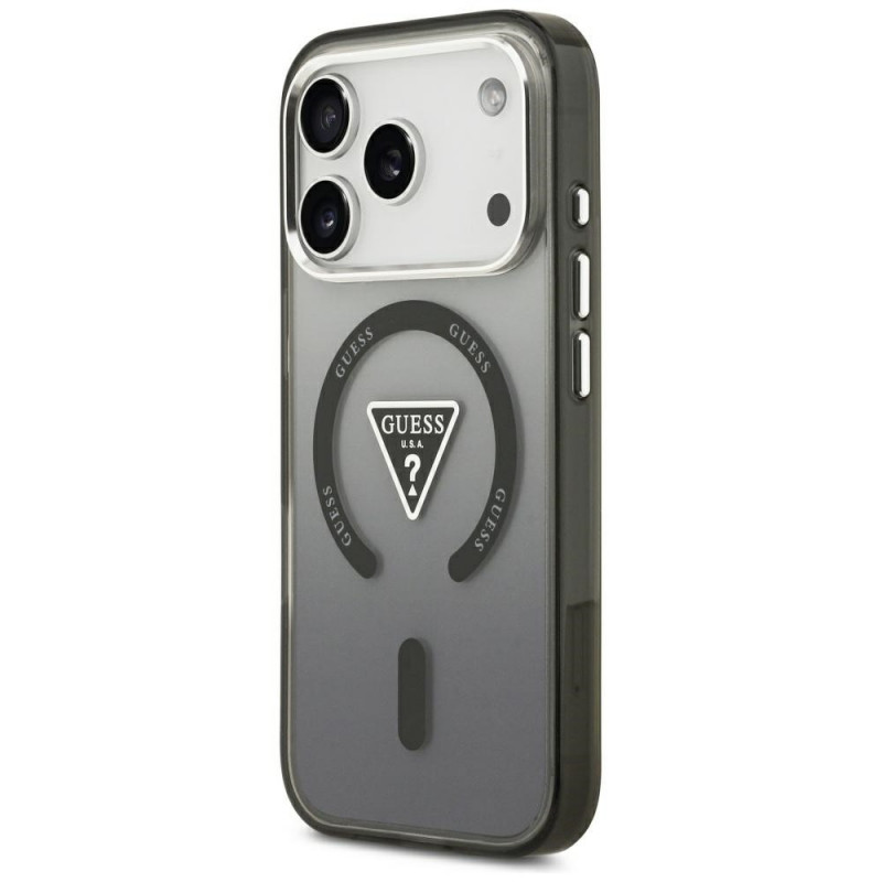 Guess IML Gradient Triangle Logo MagSafe puzdro pre Apple iPhone 18 Pro Max / 17 Pro Max, čierne