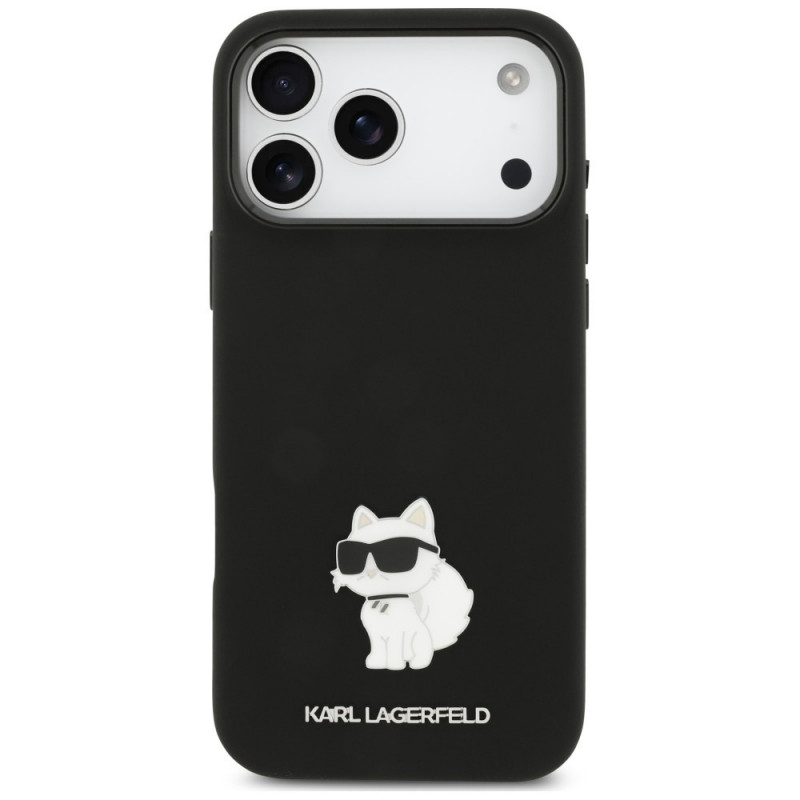 Karl Lagerfeld Silicone Choupette Metal Pin puzdro pre Apple iPhone 18 Pro Max / 17 Pro Max, čierne