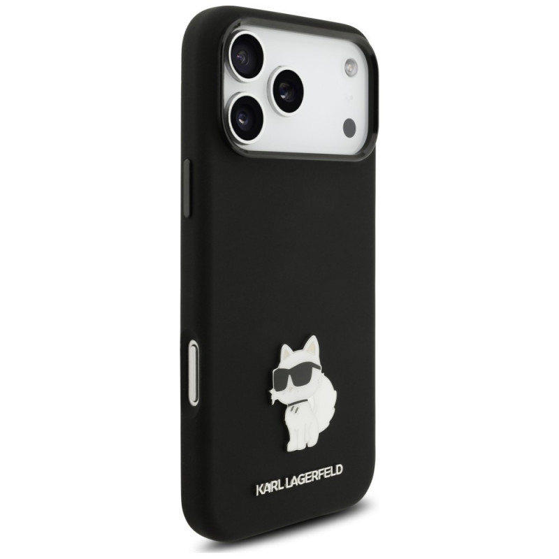 Karl Lagerfeld Silicone Choupette Metal Pin puzdro pre Apple iPhone 18 Pro Max / 17 Pro Max, čierne