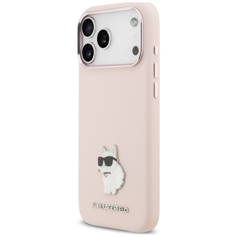 Karl Lagerfeld Silicone Choupette Metal Pin puzdro pre Apple iPhone 18 Pro Max / 17 Pro Max, ružové