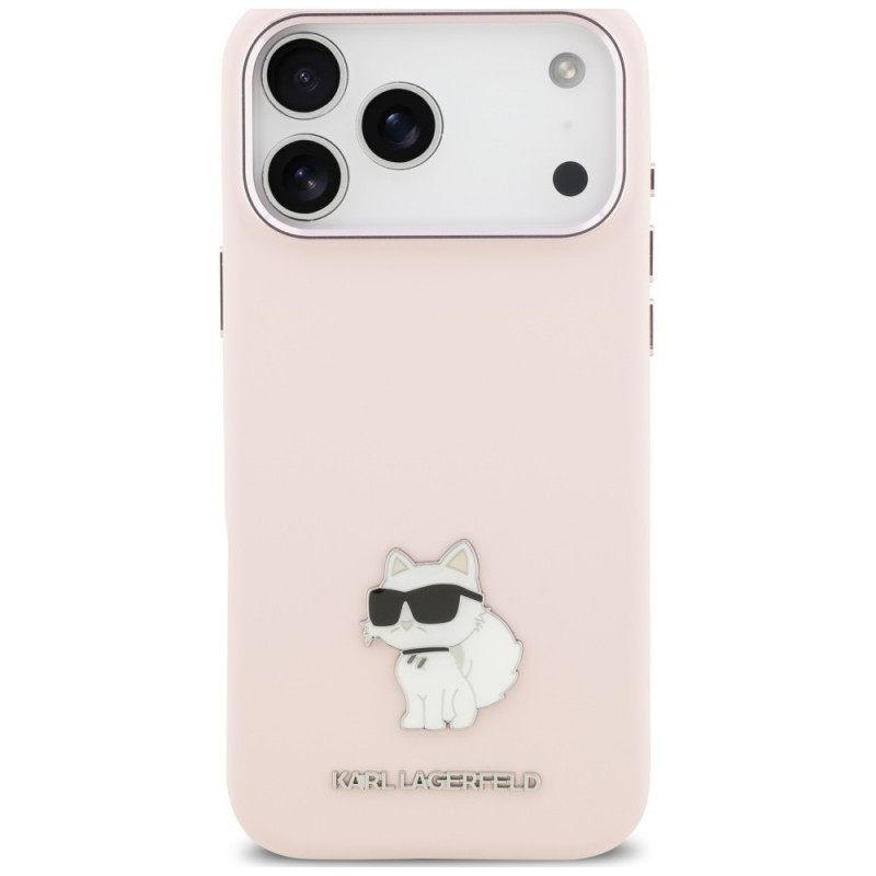 Karl Lagerfeld Silicone Choupette Metal Pin puzdro pre Apple iPhone 18 Pro Max / 17 Pro Max, ružové