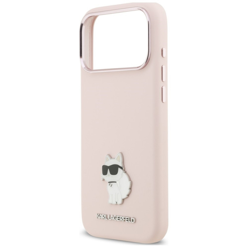 Karl Lagerfeld Silicone Choupette Metal Pin puzdro pre Apple iPhone 18 Pro Max / 17 Pro Max, ružové