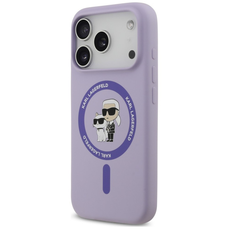 Karl Lagerfeld Silikónové puzdro Karl&Choupette Ring MagSafe pre Apple iPhone 18 Pro / 17 Pro, purpurové