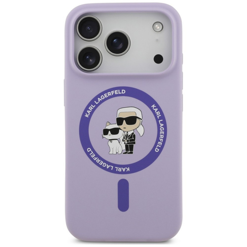 Karl Lagerfeld Silikónové puzdro Karl&Choupette Ring MagSafe pre Apple iPhone 18 Pro / 17 Pro, purpurové