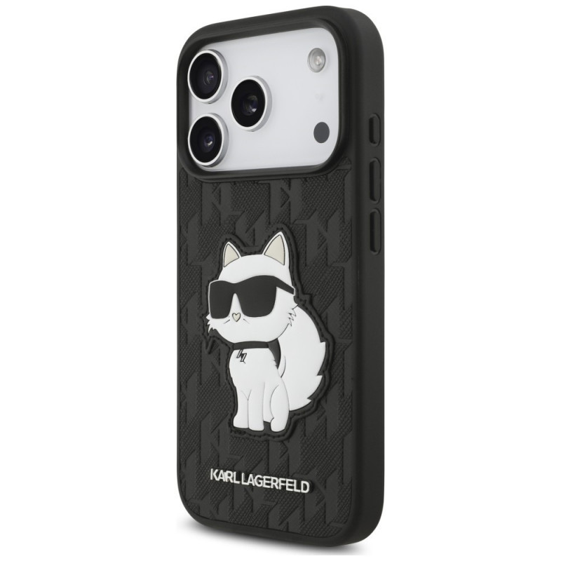 Karl Lagerfeld Saffiano Mono Patch Choupette puzdro pre Apple iPhone 18 Pro / 17 Pro, čierne