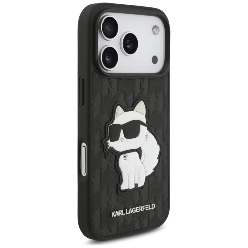 Karl Lagerfeld Saffiano Mono Patch Choupette puzdro pre Apple iPhone 18 Pro / 17 Pro, čierne