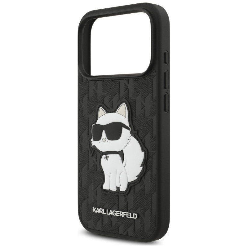 Karl Lagerfeld Saffiano Mono Patch Choupette puzdro pre Apple iPhone 18 Pro / 17 Pro, čierne