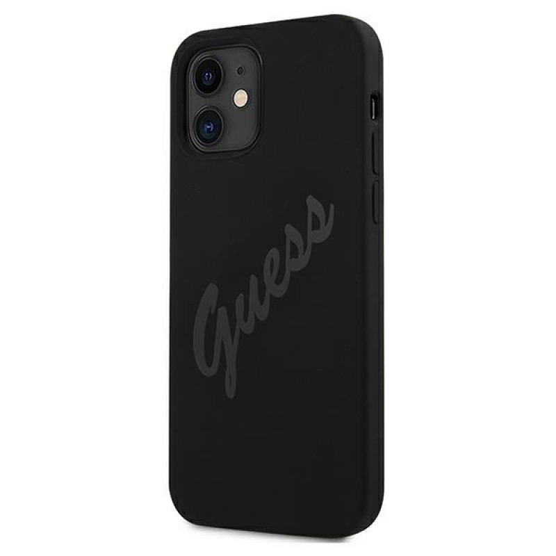 Guess GUHCP12SLSVSBK Script Vintage pevné puzdro pre Apple iPhone 12 mini 5,4 palca, čierna/čierna