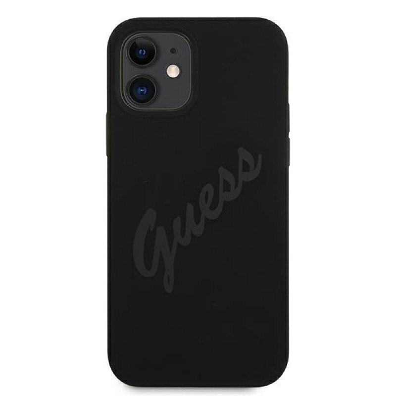 Guess GUHCP12SLSVSBK Script Vintage pevné puzdro pre Apple iPhone 12 mini 5,4 palca, čierna/čierna