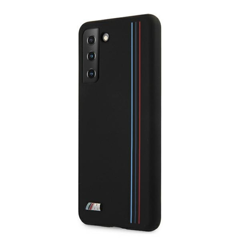 BMW BMHCS21MSIVTBK Silicone Stripes M Collection puzdro pre Samsung Galaxy S21+, čierne