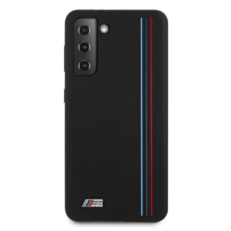 BMW BMHCS21MSIVTBK Silicone Stripes M Collection puzdro pre Samsung Galaxy S21+, čierne
