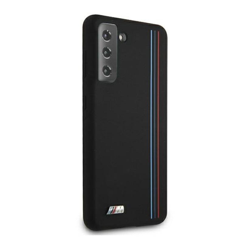 BMW BMHCS21MSIVTBK Silicone Stripes M Collection puzdro pre Samsung Galaxy S21+, čierne