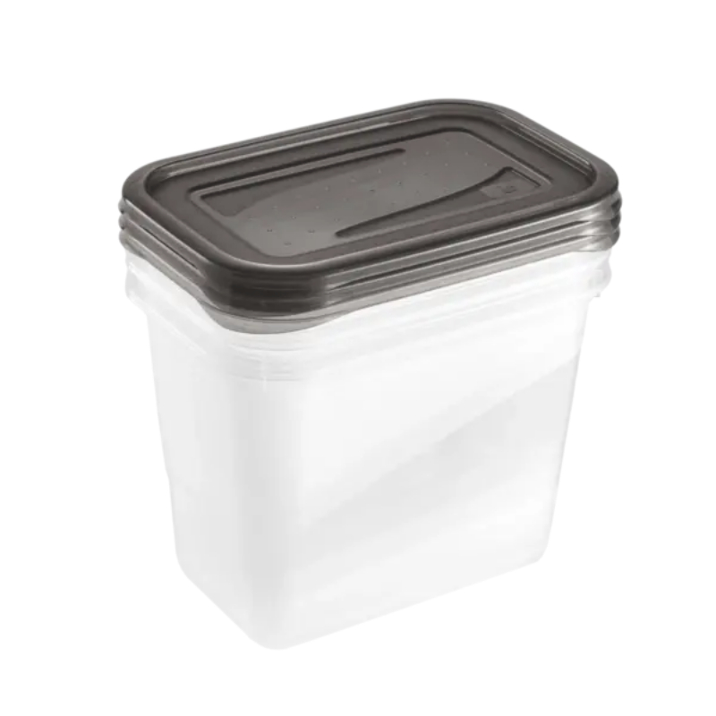 keeeper Fredo Fresh sada nádob na potraviny, 3 x 1,0 l, obdĺžnikové, priehľadná spodná časť, sivé veko