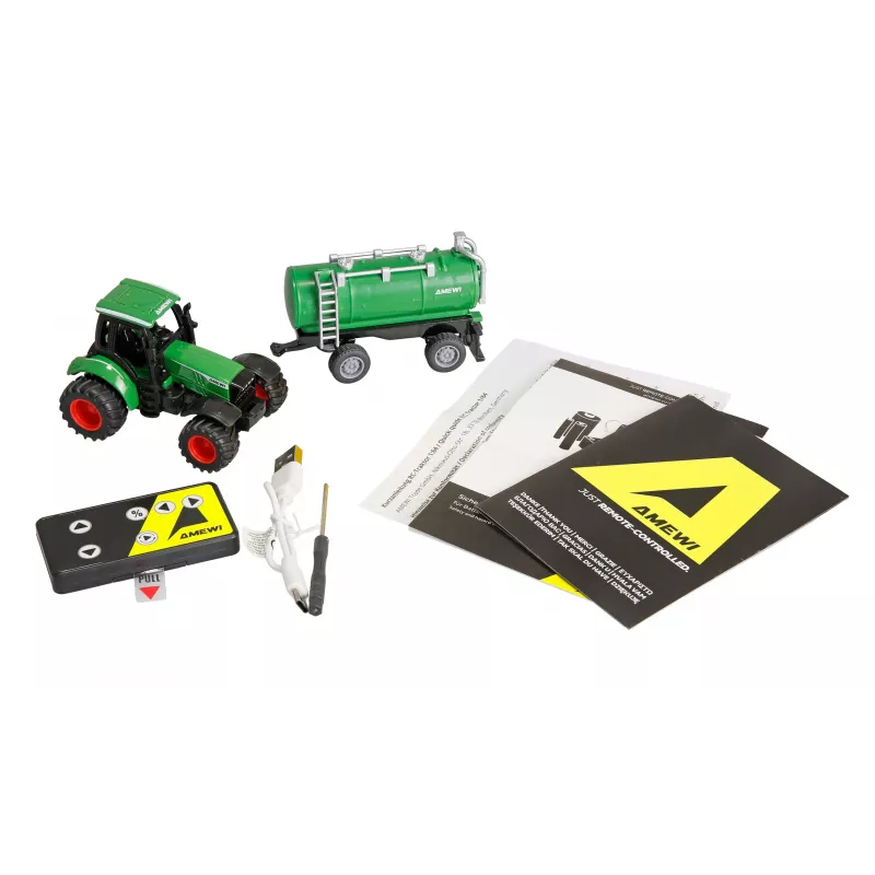 Kovový traktor Amewi s cisternovým prívesom, 1:64, RTR, zelený