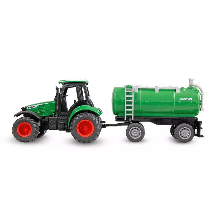 Kovový traktor Amewi s cisternovým prívesom, 1:64, RTR, zelený