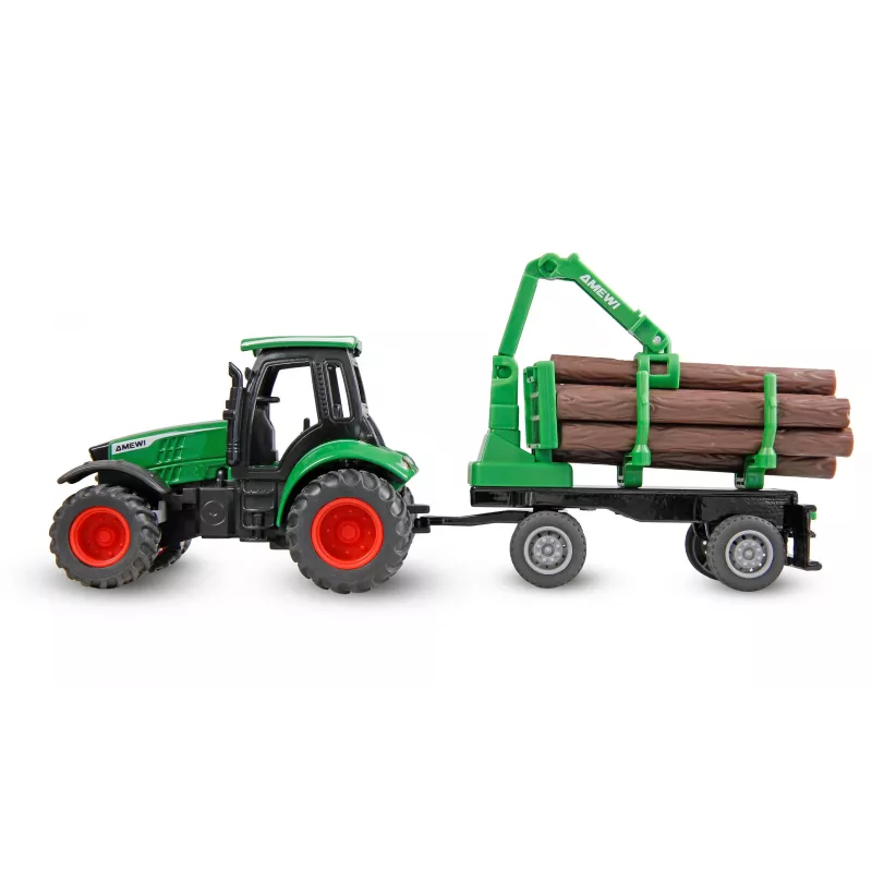 Kovový traktor Amewi s lesným návesom, 1:64, RTR, zelený