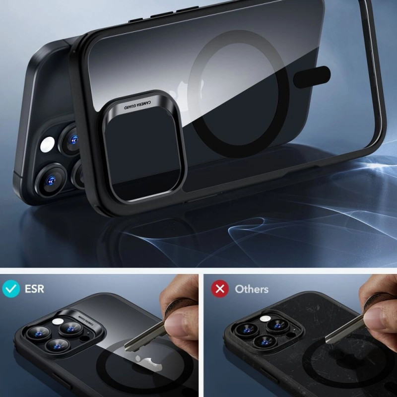 ESR Puzdro Classic Hybrid HaloLock MagSafe s tvrdeným sklom pre Apple iPhone 16 Pro Max, priehľadné/čierne