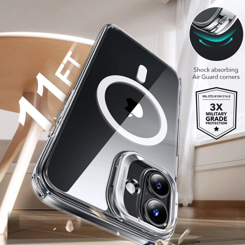 ESR Classic Hybrid Kickstand HaloLock MagSafe puzdro s tvrdeným sklom pre Apple iPhone 16 Plus, priehľadné