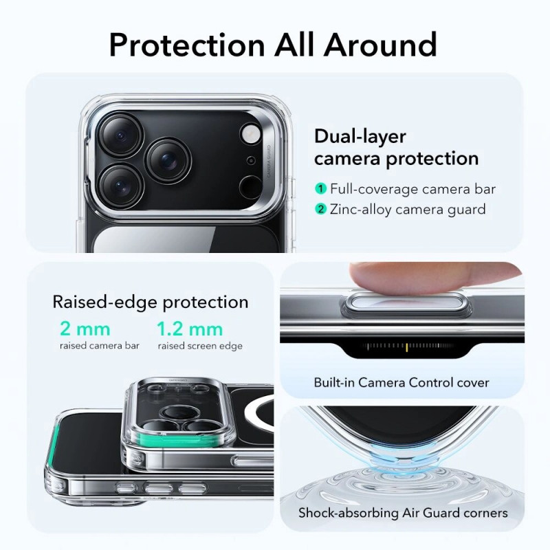 ESR Classic Hybrid Kickstand MagSafe puzdro pre Apple iPhone 17 Pro Max, priehľadné