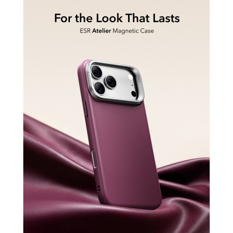 ESR Koženkové puzdro s stojanom MagSafe pre Apple iPhone 17 Pro / 18 Pro, Deep Burgundy