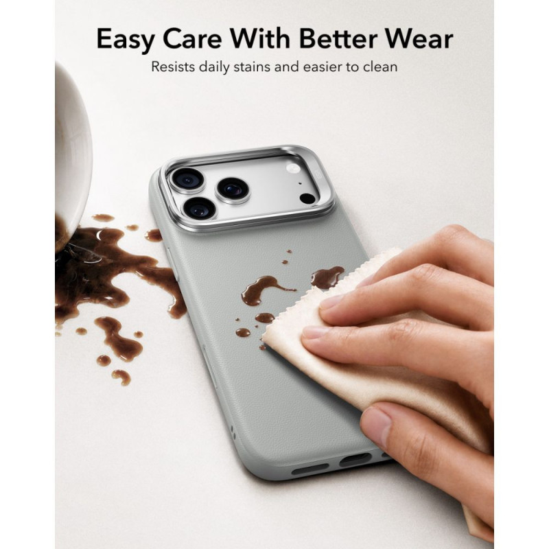 ESR Koženkové puzdro s stojanom MagSafe pre Apple iPhone 17 Pro / 18 Pro, sivé