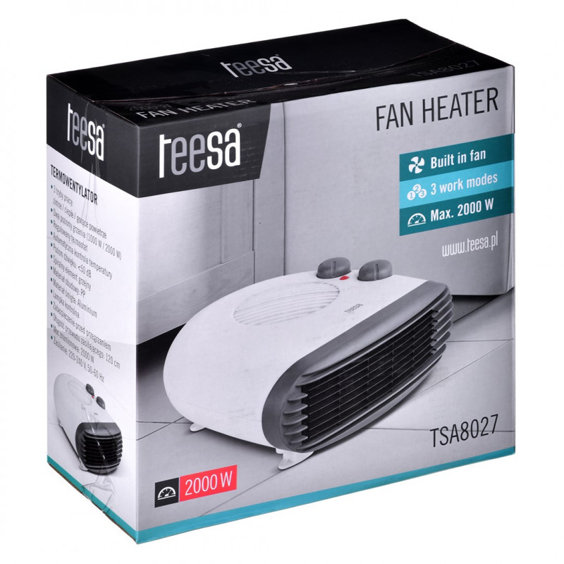 Teesa TSA8027 elektrický ventilátorový ohrievač, interiérový, biely, 1000/2000 W