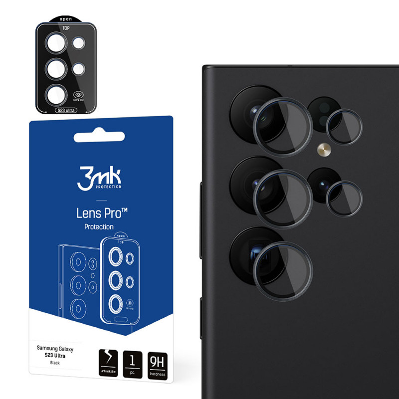 Ochranné sklo na objektív fotoaparátu 3MK Lens Protection Pro pre Samsung Galaxy S23 Ultra, čierne