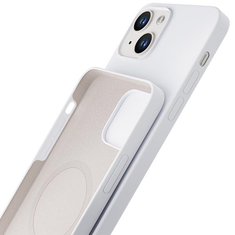 3MK Hardy Case MagSafe puzdro na Apple iPhone 14 Plus / 15 Plus zo silikónu, biele