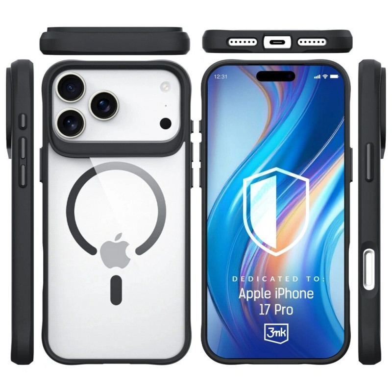 Puzdro 3MK Satin Armor MagCase pre Apple iPhone 17 Pro, priehľadná čierna