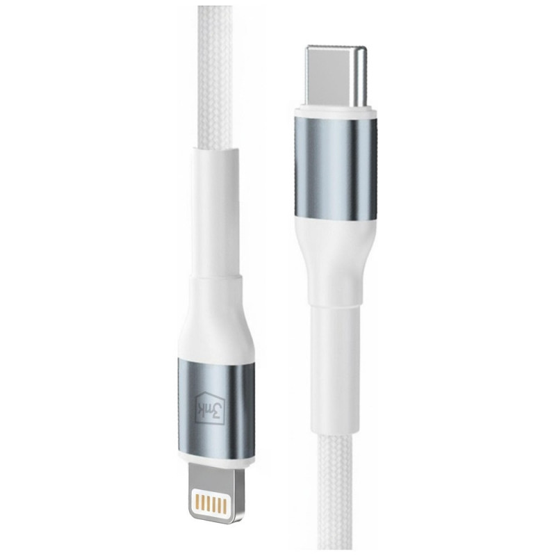 Kábel 3MK Hyper Cable N-SERIES USB-C na Lightning, 2 m, 27 W, biely