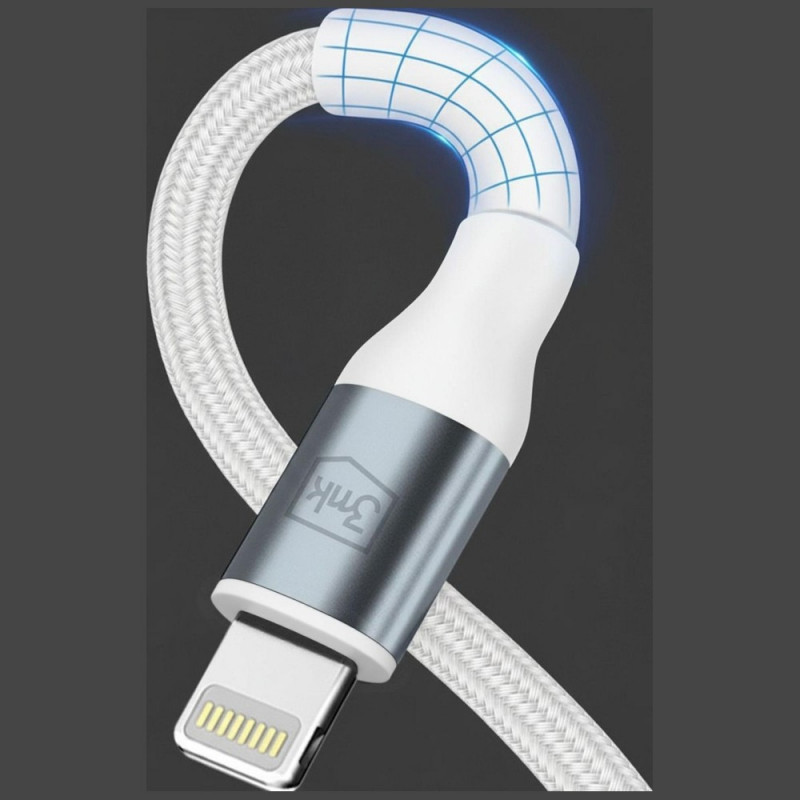 Kábel 3MK Hyper Cable N-SERIES USB-C na Lightning, 2 m, 27 W, biely