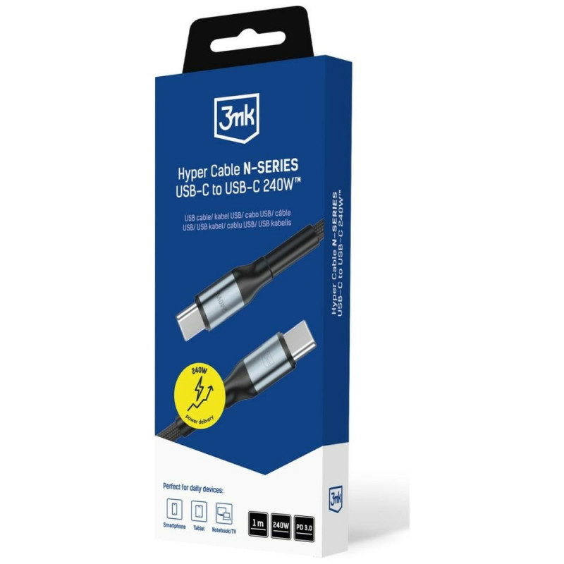 Kábel 3MK Hyper Cable N-SERIES USB-C na USB-C, 1 m, 240 W, čierny