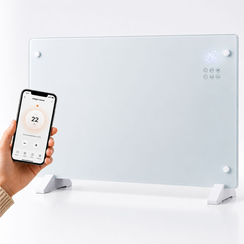 Inteligentný sklenený panelový ohrievač Extralink LPL-23A-WH, 2000 W, WiFi, biely