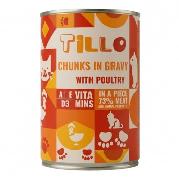 TILLO Kúsky v omáčke hydina mokré krmivo pre mačky, 415 g