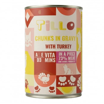TILLO Kúsky v omáčke s moriakom, mokré krmivo pre mačky, 415 g