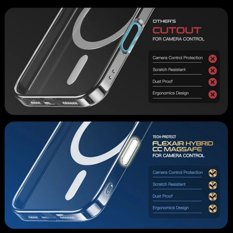 Tech-Protect Flexair Hybrid CC MagSafe puzdro na Apple iPhone 16, priehľadné