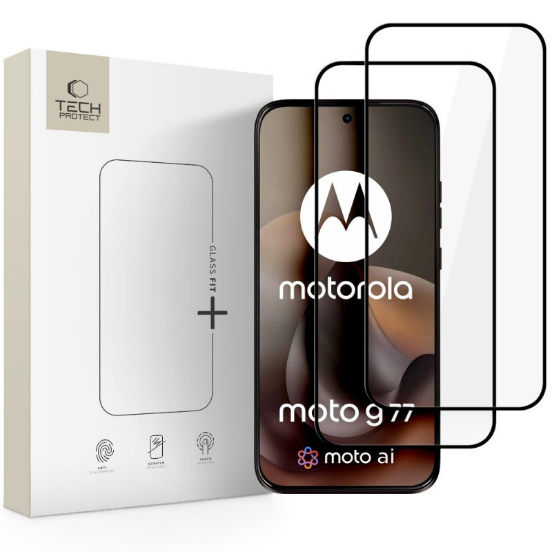 Tech-Protect Glass Fit+ Motorola Moto G67 / G77 tvrdené sklo, čierne (2 ks)