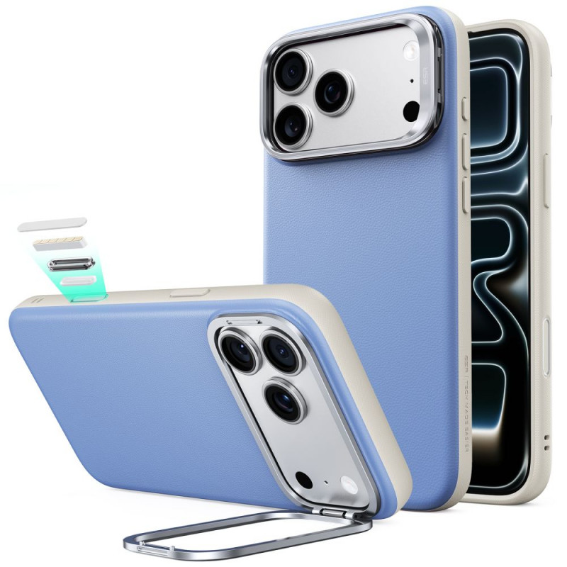 ESR koženkové puzdro s stojančekom a MagSafe pre Apple iPhone 17 Pro Max / 18 Pro Max, svetlomodré