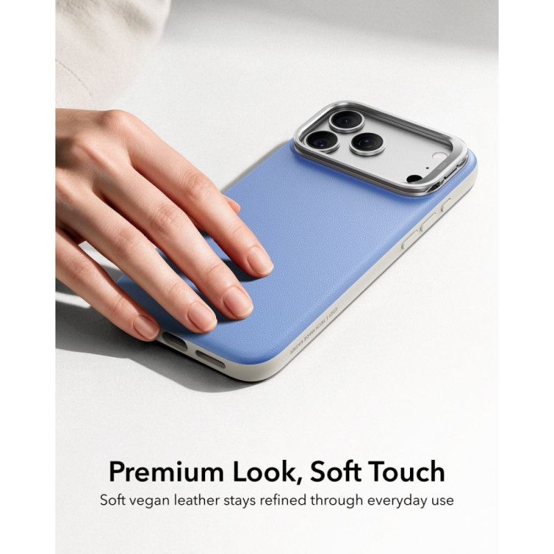 Koženkové puzdro ESR Leather Kickstand MagSafe pre Apple iPhone 17 Pro / 18 Pro, svetlomodré