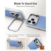 Koženkové puzdro ESR Leather Kickstand MagSafe pre Apple iPhone 17 Pro / 18 Pro, svetlomodré