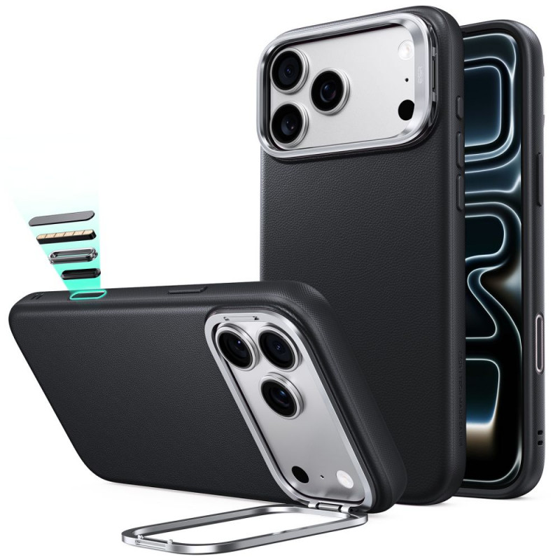 Koženkové puzdro ESR Leather Kickstand MagSafe pre Apple iPhone 17 Pro Max / 18 Pro Max, čierne