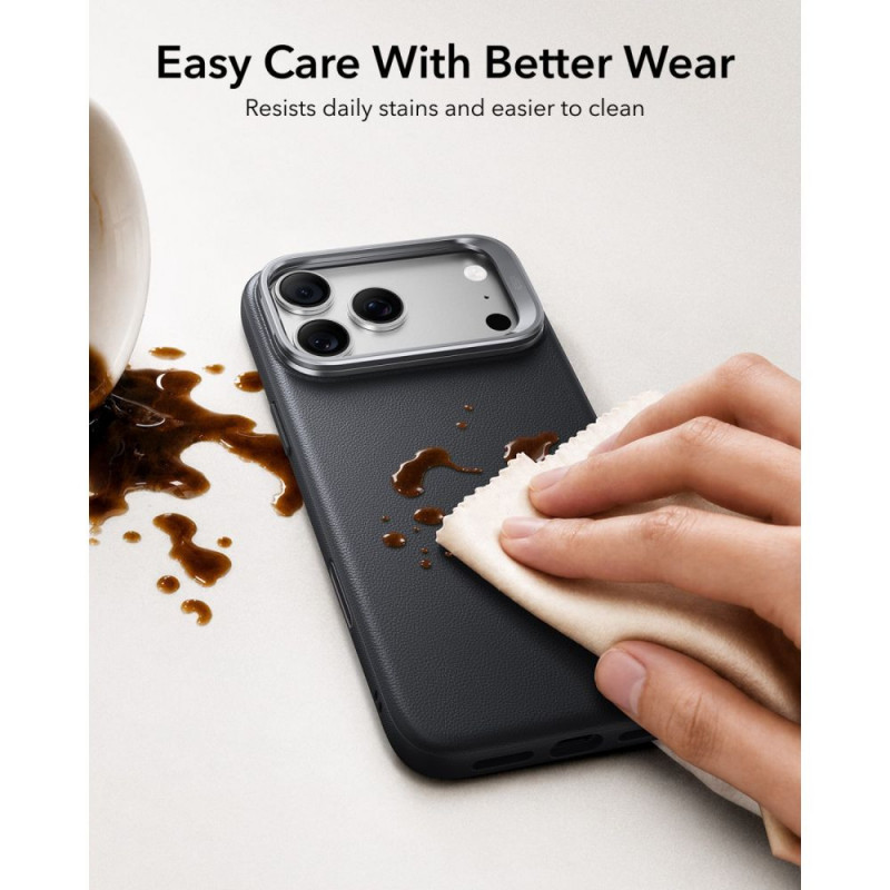 Koženkové puzdro ESR Leather Kickstand MagSafe pre Apple iPhone 17 Pro Max / 18 Pro Max, čierne