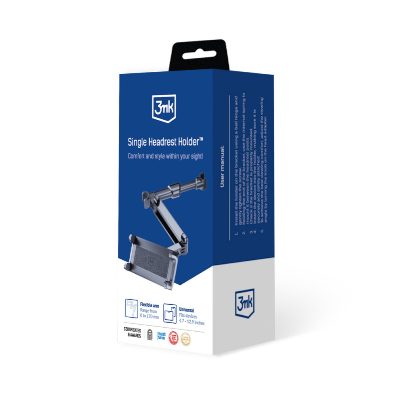3MK Single Headrest Holder držiak do auta na hlavovú opierku pre telefóny a tablety 4,7"-12,9", čierny