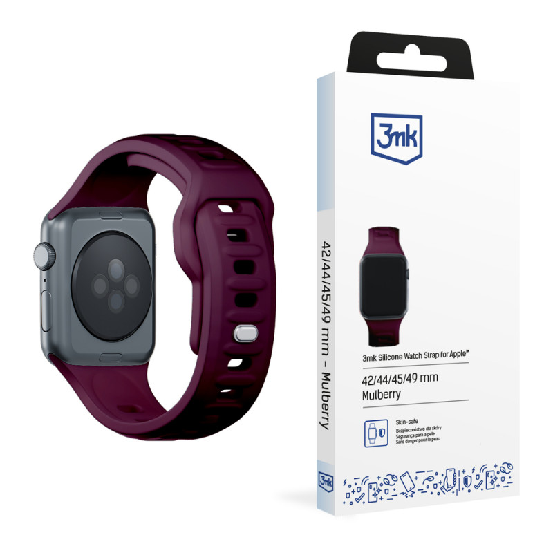 Silikónový remienok na hodinky 3mk pre Apple Watch 42/44/45/49 mm, morušová / bordová