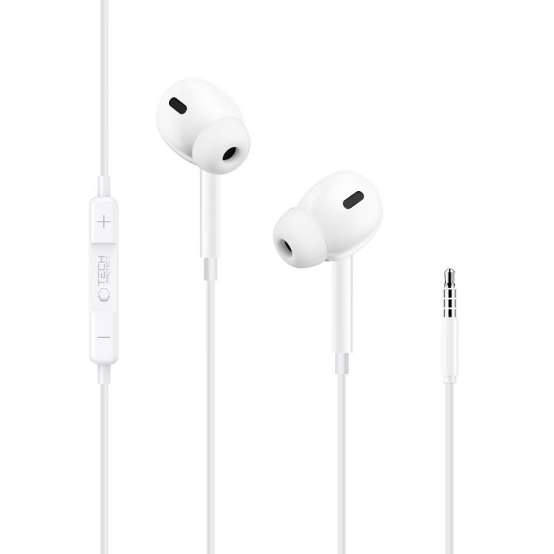 Drôtové slúchadlá Tech-Protect Ultraboost Core G3 Mini Jack 3,5 mm, biele