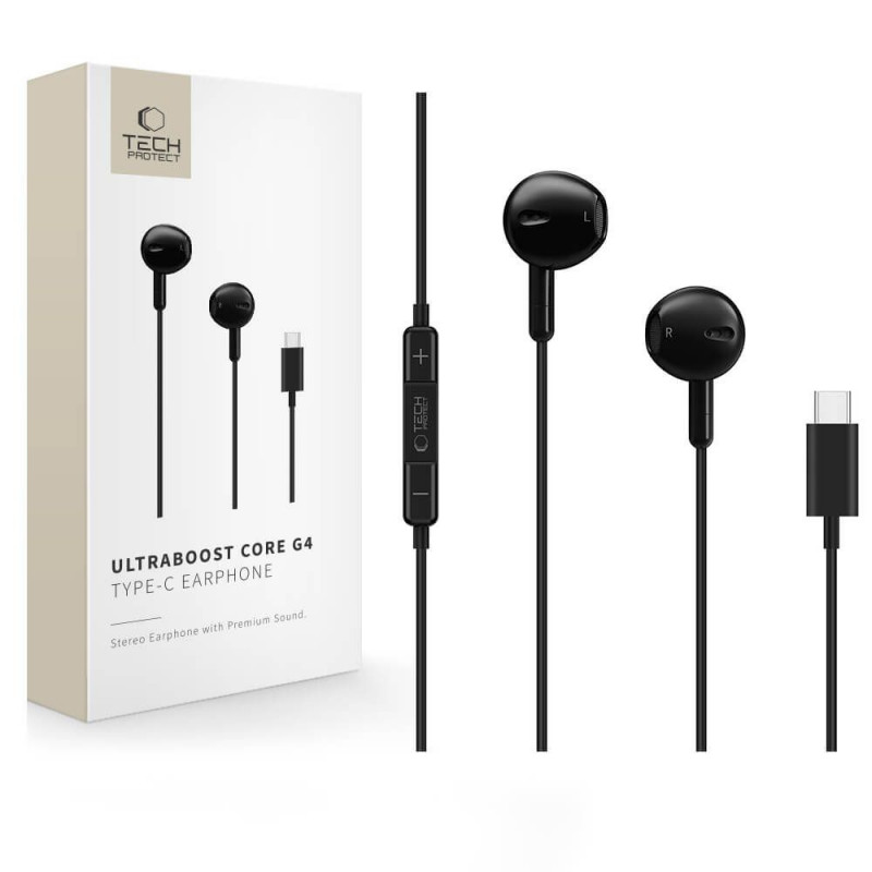 Tech-Protect Ultraboost Core G4 USB-C drôtové slúchadlá, čierne