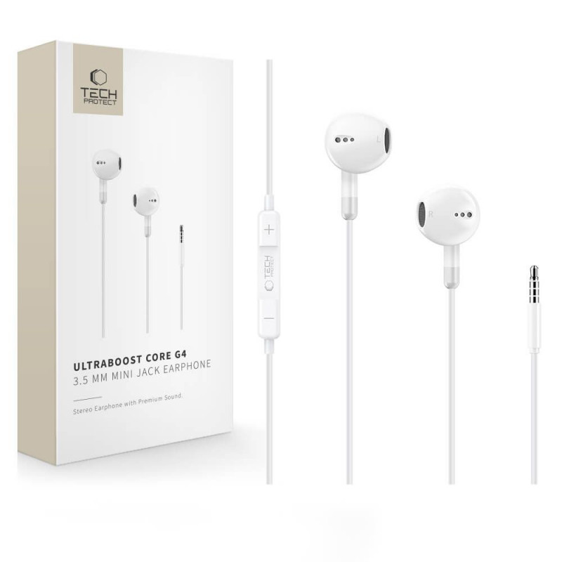 Tech-Protect Ultraboost Core G4 Mini Jack 3,5 mm káblové slúchadlá, biele (THP5619)