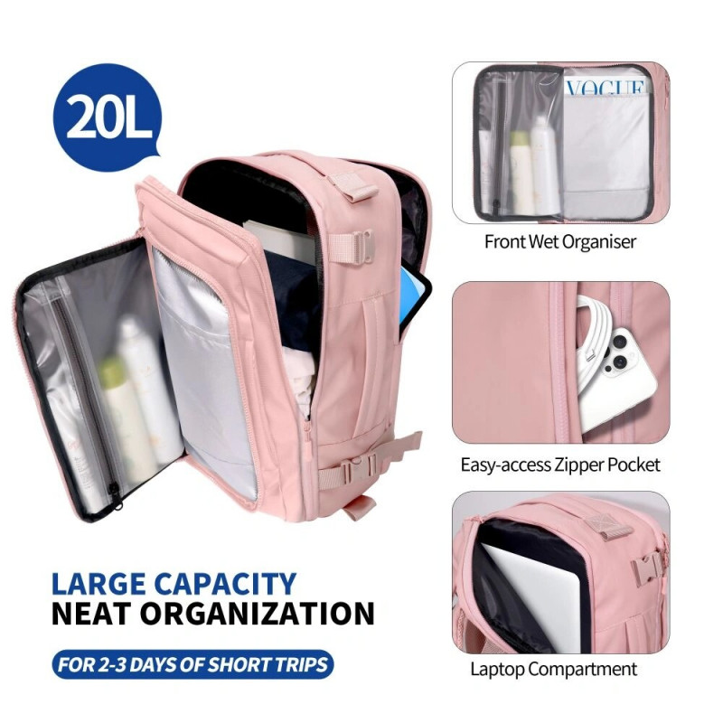 Cestovný batoh do kabíny Tech-Protect Defender S50 Ryanair & Wizzair na notebook, 20 L, 40x20x25 cm, dusty pink